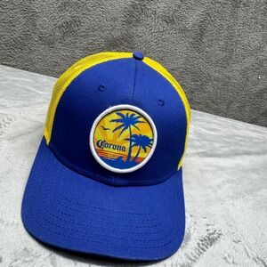 Corona‎ Beer Palm Tree Mesh Trucker Hat Blue Yellow Adjustable One Size